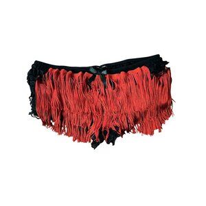 Red Fringe Dance Shorts With Black Bow & Lace Trim Size S